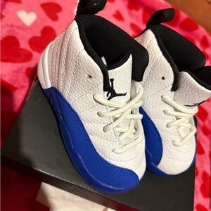 Jordan 12 Retro TD in White, Black, and Royal Blue